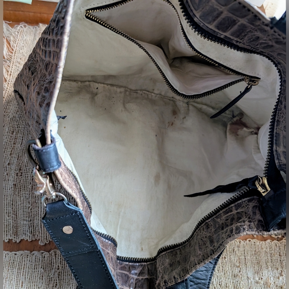 Clare V Croc-Embossed Tote in Brown with Black Handles - Picture 5 of 5